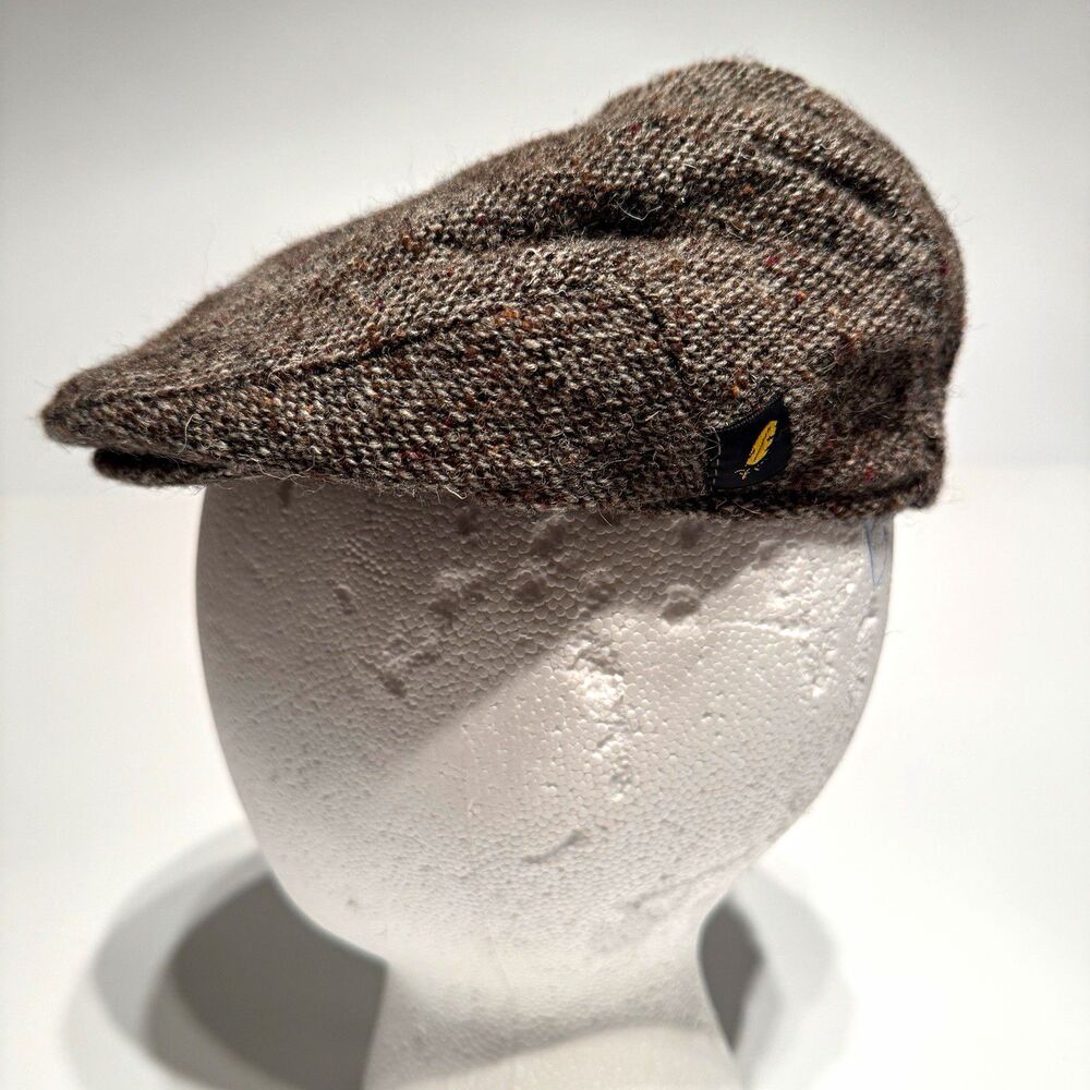 Hatman of Ireland Flat Cap Hat Boy Small Herringbone Wool Donegal Tweed Retro